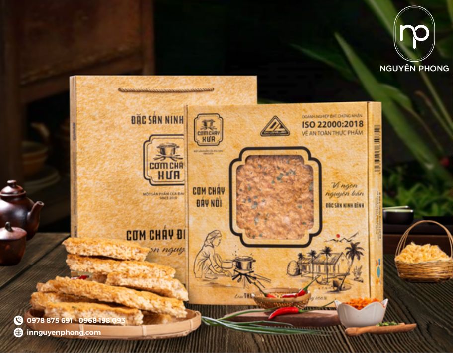 Mẫu hộp đựng cơm cháy chất liệu kraft nâu